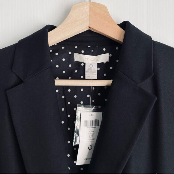 🆕 Chico’s City Chic black blazer size 0 polka dot lining NWT - Picture 4 of 10